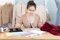 Professional designers are choosing color schemes to design blouses and dresses