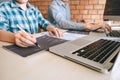 Professional Developer programmer cooperation meeting and brainstorming and programming in website working a software outsourcing Royalty Free Stock Photo