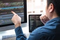 Professional Development programmer working in programming website a software and coding technology, writing codes and data code, Royalty Free Stock Photo