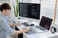 Professional development programmers are laying out a structure or draft on paper in preparation Royalty Free Stock Photo