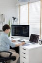 Professional development programmers are laying out a structure or draft on paper in preparation Royalty Free Stock Photo