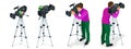 Professional digital video camera and Cameraman. Flat 3d isometric illustration for infographics and design. Camcorders Royalty Free Stock Photo