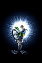 Professional dirt bike rider on black background Royalty Free Stock Photo