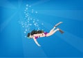 Professional divers swim under the sea in the ocean. summer vacation vector cartoon flat style illustration