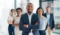 Professional, diverse and successful business team smiling and standing together in an office. Happy, formal and Royalty Free Stock Photo