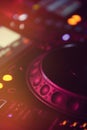 Professional dj audio equipment on edm music festival in night club Royalty Free Stock Photo