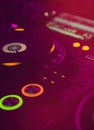 Professional dj audio equipment on edm music festival in night club Royalty Free Stock Photo