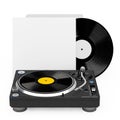 Professional DJ Turntable Vinyl Record Player near Stack of Vinyl Disks in Blank Paper Cases. 3d Rendering Royalty Free Stock Photo