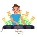 Professional Dj Vector. Playing Disco House Music. Mixing Music On Turntables. Party Dance Concept. On White Royalty Free Stock Photo