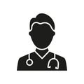 Professional Doctor with Stethoscope Silhouette Icon. Male Physicians Specialist and Assistant Glyph Black Pictogram Royalty Free Stock Photo