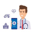 Professional doctor with telemedicine service icons Royalty Free Stock Photo