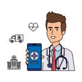 Professional doctor with telemedicine service icons Royalty Free Stock Photo