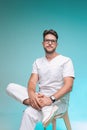 Professional doctor young male physician friendly successful practitioner in glasses. Healthcare and trust concept Royalty Free Stock Photo