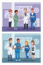 Professional doctors staff in hospital characters