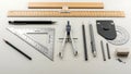 Professional Drafting and Drawing Tools Set Flat Lay Royalty Free Stock Photo