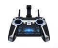 Professional Drone Remote Controller with Integrated Screen and Blue Digital Display Royalty Free Stock Photo
