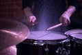 Professional drum set closeup. Drummer with drums. Royalty Free Stock Photo