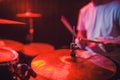 Professional drum set closeup. Drummer with drums, live music concert. Royalty Free Stock Photo