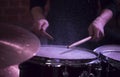 Professional drum set closeup. Drummer with drums. Royalty Free Stock Photo