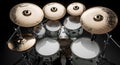 Professional Drum Set with Gleaming Cymbals and White Drumheads, Ready for Performance Royalty Free Stock Photo