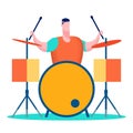 Professional Drummer, Musician Flat Illustration