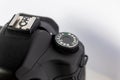 Professional dslr camera equipment with 70-300 mm tele zoom objective with wide camera lens in macro close-up view shows details Royalty Free Stock Photo