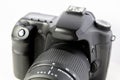 Professional dslr camera equipment with 70-300 mm tele zoom objective with wide camera lens in macro close-up view shows details Royalty Free Stock Photo