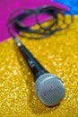 Professional dynamic microphone. Concert microphone for voice recording and sound enhancement.