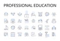 Professional education line icons collection. Higher learning, Expert training, Technical instruction, Advanced studies