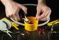 Professional electrical connection in the workshop of a master electrician. Close-up of the hands of an electrician during work. Royalty Free Stock Photo