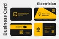 Professional electrician business card set vector flat illustration. Electrical services engineer Royalty Free Stock Photo