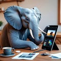 Professional Elephant Designer Editing Photo on Digital Tablet - Creativity and Technology Royalty Free Stock Photo