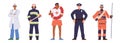 Professional emergency services as firefighter, police officer, lifesaver, doctor, electrician set