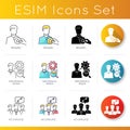 Professional employment icons set. Linear, black and RGB color styles. Reward, performance review and key employee Royalty Free Stock Photo