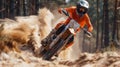 Professional Enduro Bike Rider in Action on Dirt Trail in Forest Royalty Free Stock Photo