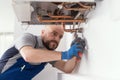 Professional engineer installing a boiler