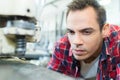 professional engineer metalworker operating cnc milling machine Royalty Free Stock Photo