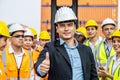 Professional Engineering and worker team congratulated success by applaud their leader after construction project complete and he