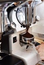 Professional espresso machine while preparing two espressos. Coffee machine. Royalty Free Stock Photo
