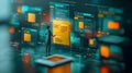 Professional Female analyst interacting with futuristic holographic interface, data analysis, business analytics and Digital