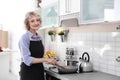 Professional female chef cooking vegetables Royalty Free Stock Photo