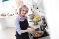 Professional female chef cooking vegetables Royalty Free Stock Photo