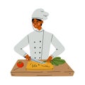 Professional Female Chef Cooking Vegetables, Kitchener Character Wearing Classic Traditional White Uniform Working in Royalty Free Stock Photo