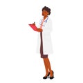 Professional Female Doctor Character Focused And Engaged, Writing Diligently On Her Clipboard, Ensuring Documentation