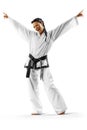 Professional female karate fighter isolated on the white background Royalty Free Stock Photo