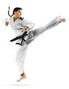 Professional female karate fighter isolated on the white background Royalty Free Stock Photo