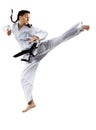 Professional female karate fighter isolated on Royalty Free Stock Photo