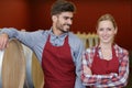 professional female and male taster winery posing in cellar Royalty Free Stock Photo