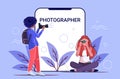 Professional female photographers taking picture photo mix race girls shooting with digital dslr camera smartphone Royalty Free Stock Photo