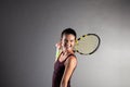 Professional female tennis player. Girl with racket and ball Royalty Free Stock Photo
